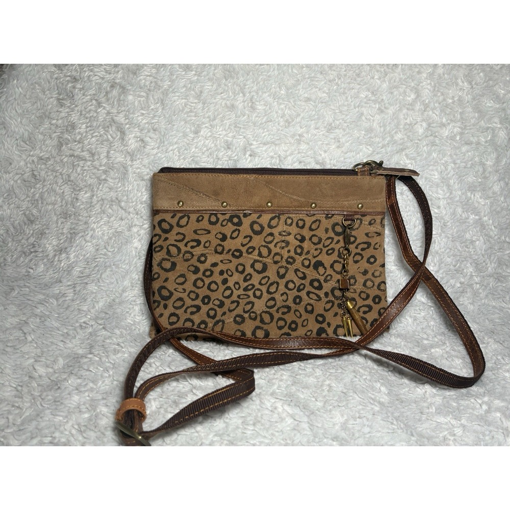 Vaan 
and Co Leather Cheetah Crossbody Purse Black Brown Suede Leather